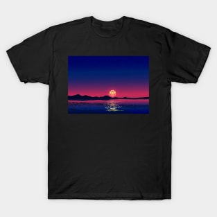 Blue Hour Sunset Ocean D20 Dice Moon Tabletop RPG Maps and Landscapes T-Shirt